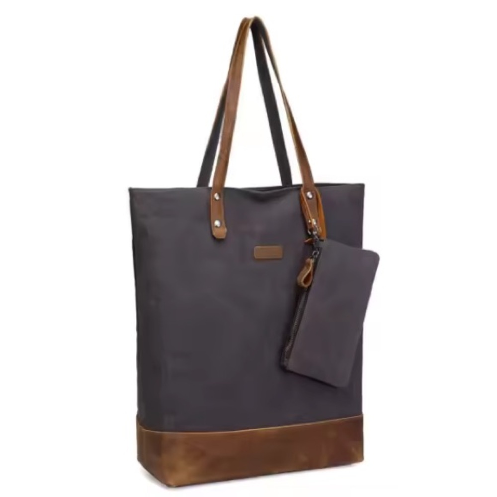 VASCHY Women Leather Canvas Tote Water Resistant Vintage Large Shopper Work Gray